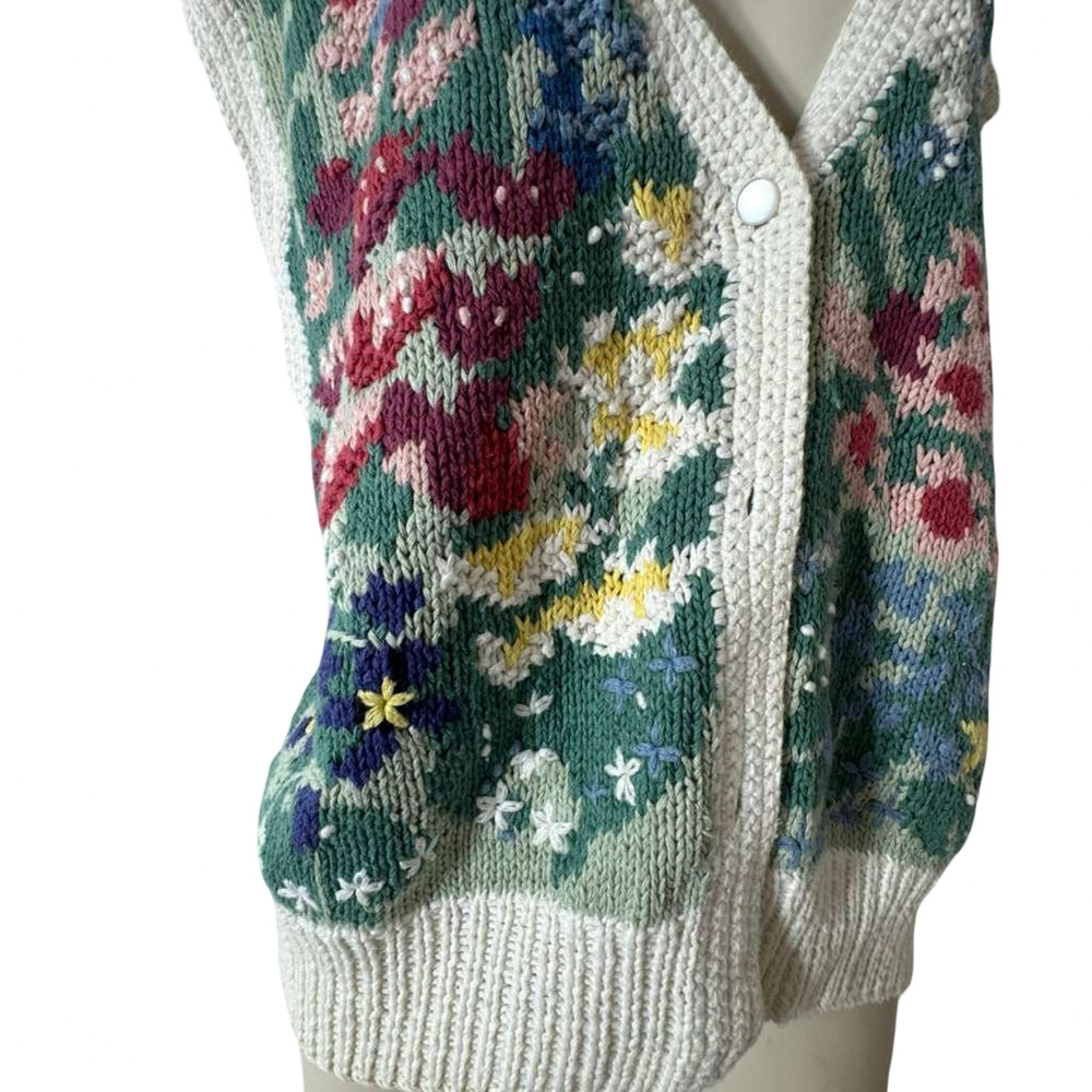 Orvis Womens Floral Cotton Blend Vintage Cottagecore Sweater Vest Cardigan XL - Picture 7 of 16